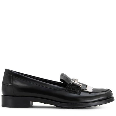 Shop Tod's Moccasin In Leather In Black/white