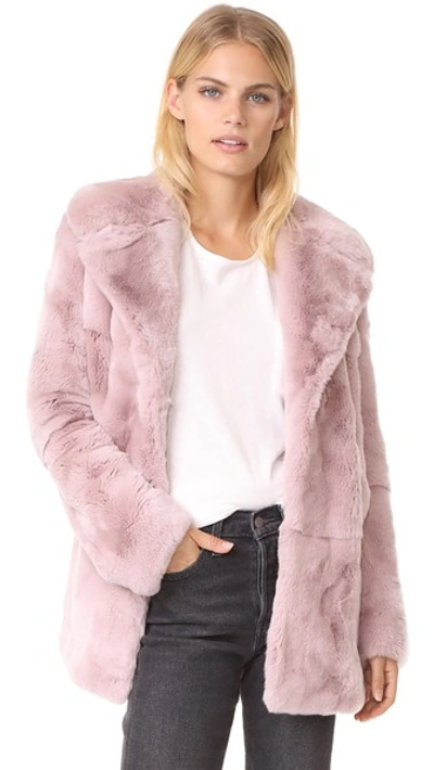 A.l.c Stone Notched-collar Long-sleeve Rabbit Fur Coat In Pink