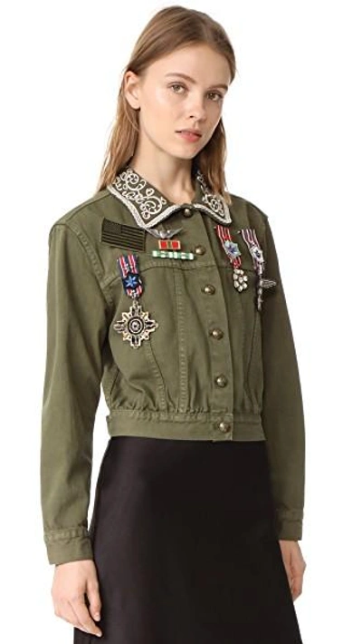 Shop Alice And Olivia Chloe Jacket With Pins In Army