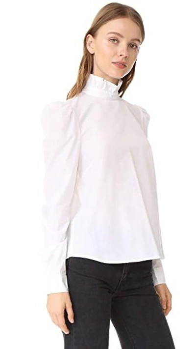 Shop Frame Ruffle Neck Shirt In Blanc