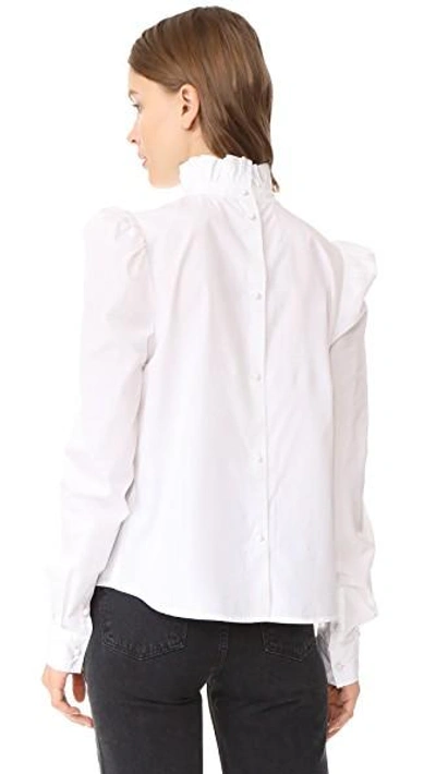 Shop Frame Ruffle Neck Shirt In Blanc