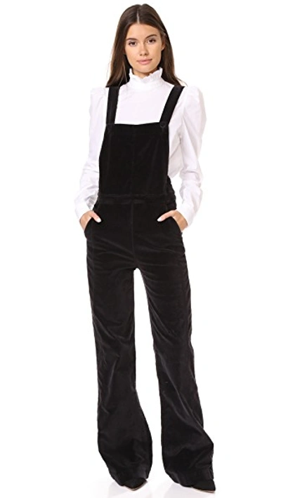 Frame Le Velveteen Cotton-blend Velvet Jumpsuit In Black