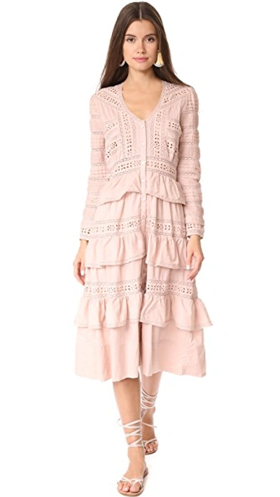 Loveshackfancy Rebecca Embroidered Cotton Midi Dress In Pink
