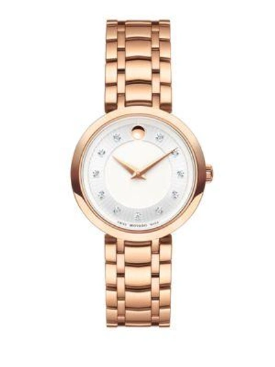 Shop Movado 1881 Diamond & Rose Goldtone Stainless Steel Bracelet Watch