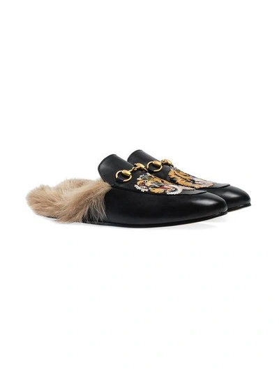 Shop Gucci Princetown Slipper With Tiger In Black