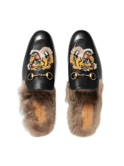 Shop Gucci Princetown Slipper With Tiger In Black