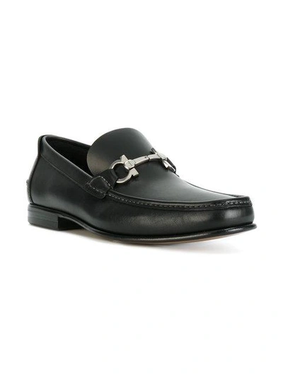 Shop Ferragamo Double Gancio Horsebit Loafers In Black