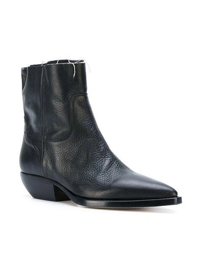 Shop Saint Laurent Black Pointed Toe Leather Boots