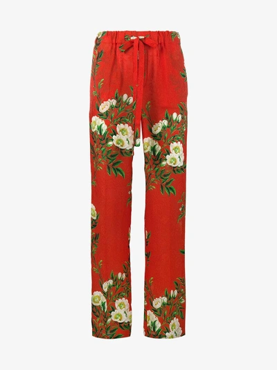 Shop Gucci Silk Floral Print Pyjama Trousers In Red