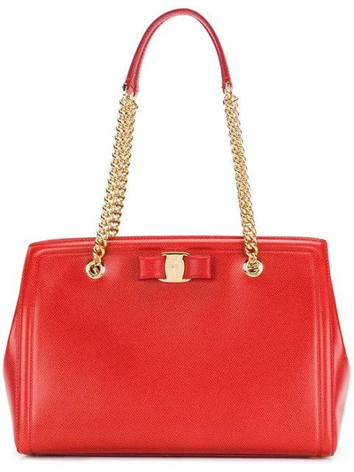 Shop Ferragamo Melike Leather Tote In Red