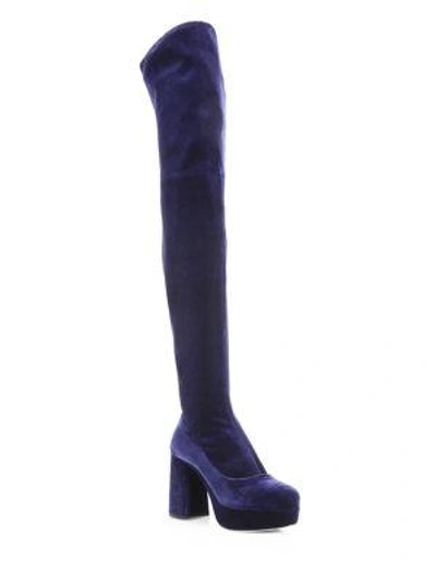Miu Miu Stretch Velvet Over-the-knee Boots In Blue
