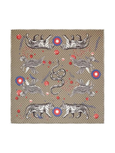 Shop Gucci Space Animals Print Modal Silk Shawl - Farfetch In Neutrals
