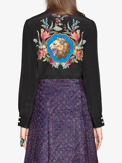 Shop Gucci Silk Shirt With Garden Print In Black