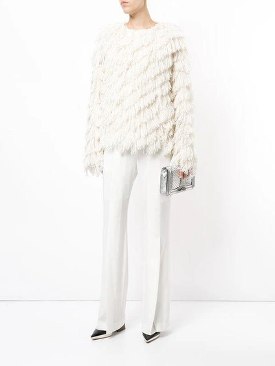 Shop Goen J Goen.j Diagonal Fringe-embellished Top - White