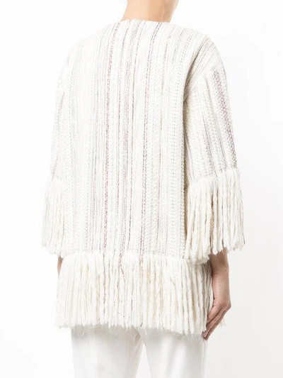 Shop Goen J Fringe-trimmed Stripe-woven Top In White