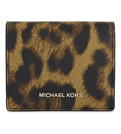 Shop Michael Michael Kors Mercer Leather Card Case In Butterscotch