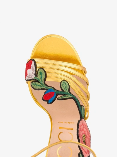 Shop Gucci Gold Ophelia 110 Leather Sandals In Yellow