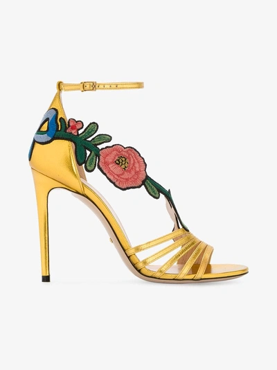 Shop Gucci Gold Ophelia 110 Leather Sandals In Yellow