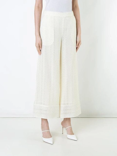 Shop Goen J Yarn-overlaid Organza Wide-leg Trousers In White