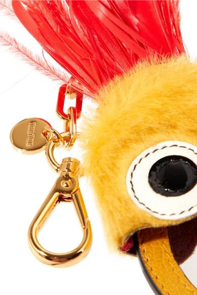 Shop Miu Miu Leather, Shearling And Feather Keychain In Orange