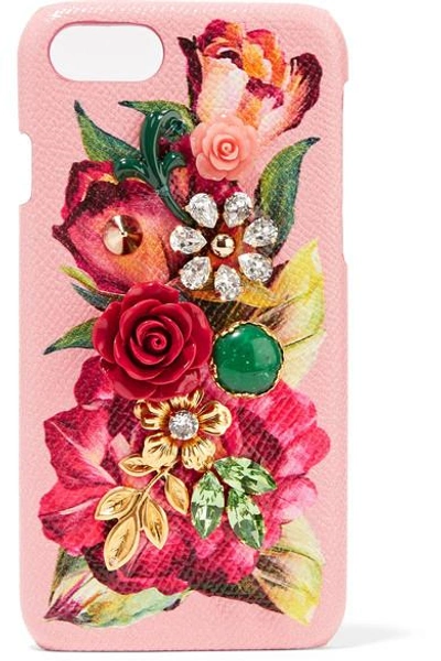 Shop Dolce & Gabbana Embellished Textured-leather Iphone 7 Case In Pink