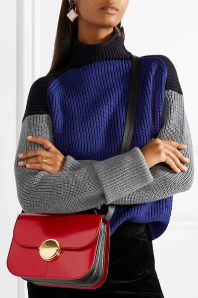 Shop Marni Tuk Medium Color-block Glossed-leather Shoulder Bag In Claret