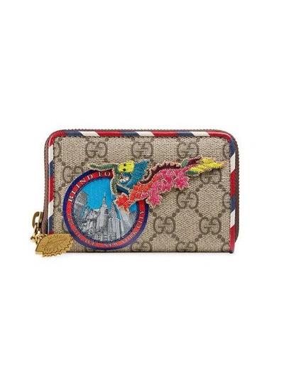 Shop Gucci Courrier Gg Supreme Card Case - Neutrals