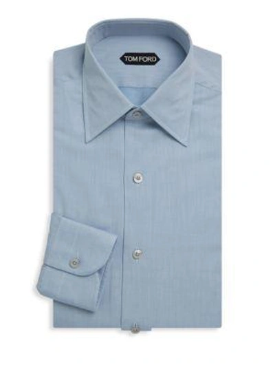 Shop Tom Ford Cotton Button-up Dress Shirt In Blue