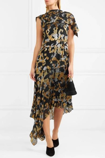 Shop Peter Pilotto Asymmetric Metallic Fil Coupé Silk-blend Dress