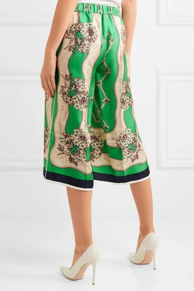 Shop Gucci Printed Silk-twill Wide-leg Pants In Light Green