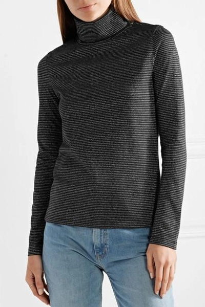 Shop M.i.h Jeans Range Polo Metallic Striped Cotton-blend Turtleneck Top In Black