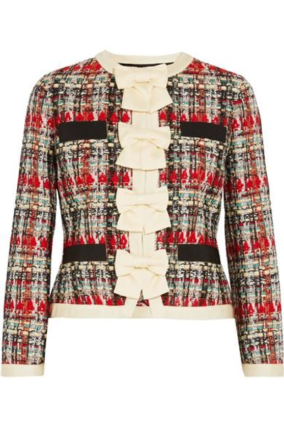 Shop Gucci Silk-twill And Grosgrain-trimmed Metallic Tweed Jacket