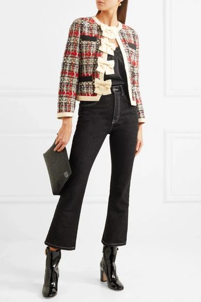 Shop Gucci Silk-twill And Grosgrain-trimmed Metallic Tweed Jacket