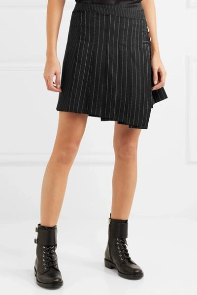 Shop Mcq By Alexander Mcqueen Asymmetric Pleated Pinstriped Woven Mini Skirt