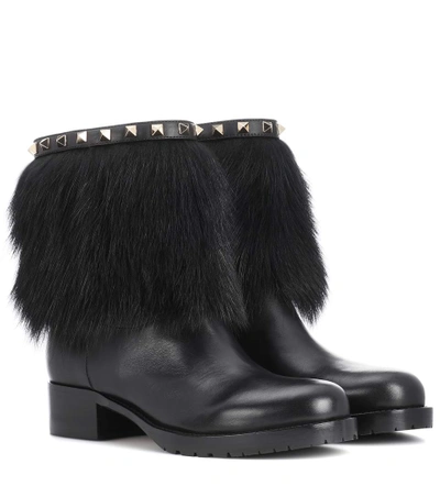 Valentino Garavani Rockstud Winter Leather Boots In Black