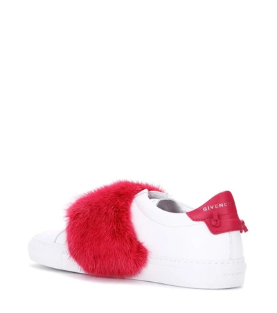 Shop Givenchy Fur-trimmed Leather Sneakers In White