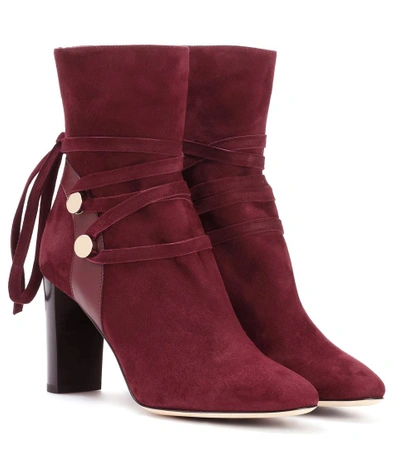 Jimmy Choo Houston 85 Suede Ankle Boots In Red