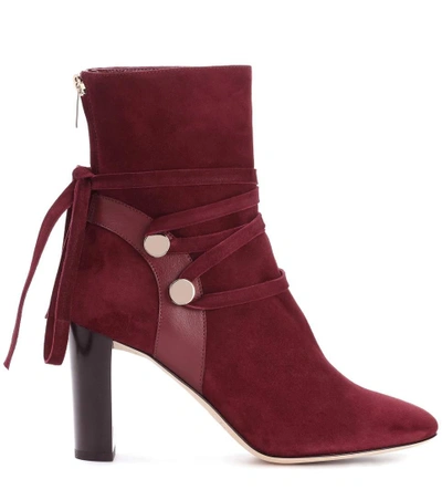 Shop Jimmy Choo Houston 85 Suede Ankle Boots In Red