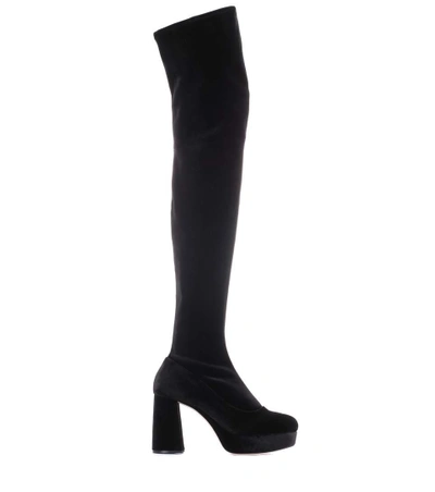 Shop Miu Miu Velvet Over-the-knee Boots In Black