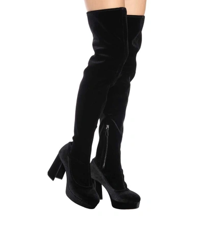 Shop Miu Miu Velvet Over-the-knee Boots In Black