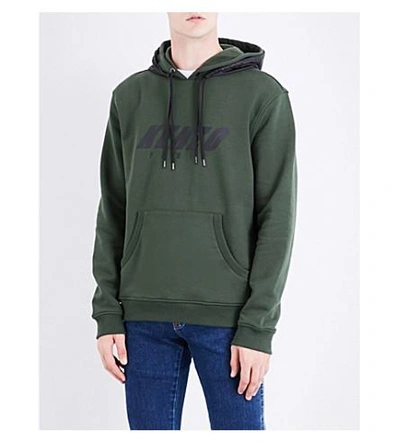 Shop Kenzo Logo-print Cotton-jersey Hoody In Dark Khaki