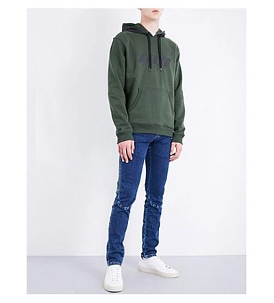 Shop Kenzo Logo-print Cotton-jersey Hoody In Dark Khaki