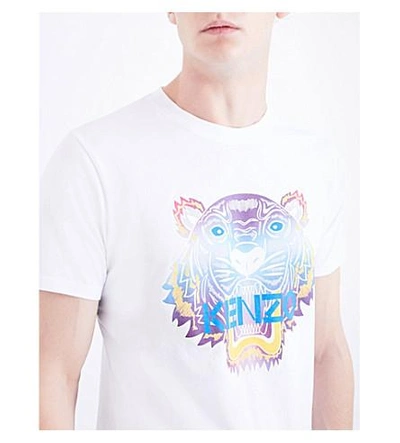 Shop Kenzo Rainbow Tiger Cotton-jersey T-shirt In White