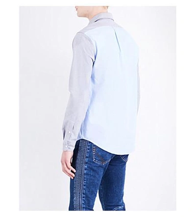 Shop Kenzo Logo-panel Casual-fit Cotton Shirt In Light Blue
