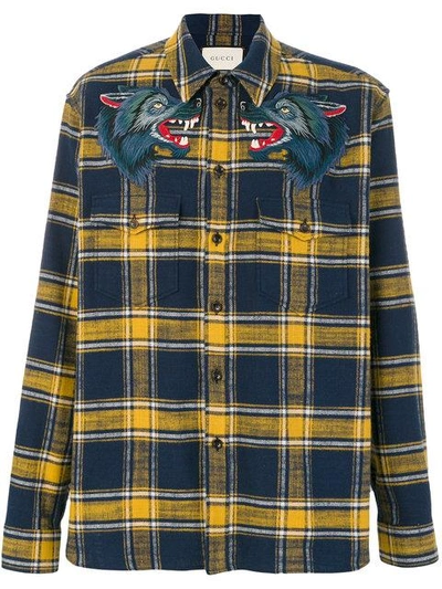 Shop Gucci - Plaid Shirt With Wolf Embroidery