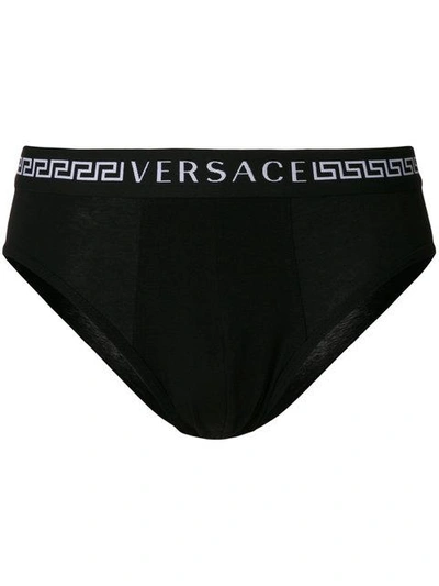 Shop Versace Grecian Logo Briefs - Black