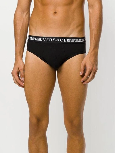 Shop Versace Grecian Logo Briefs - Black