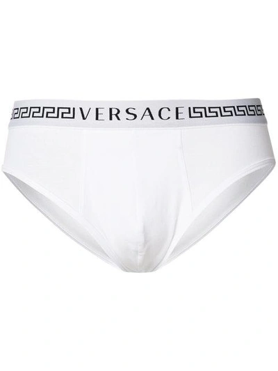 Shop Versace Grecian Logo Briefs - White