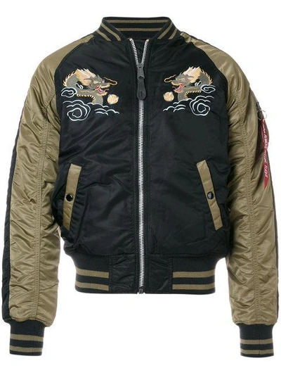 Shop Alpha Industries Dragon Embroidered Bomber Jacket