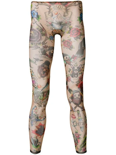 Shop Dsquared2 Tattoo Leggings In Neutrals